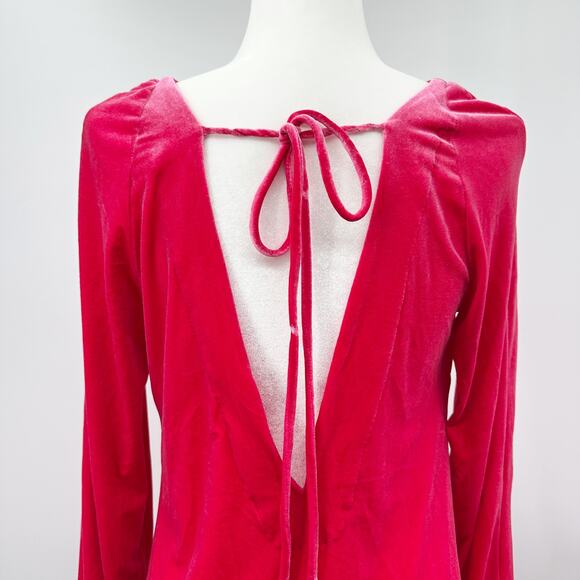 Free‎ People Misha Velvet Mini Long Sleeve Tie Back Dress in Red Pink Size S - Picture 5 of 11